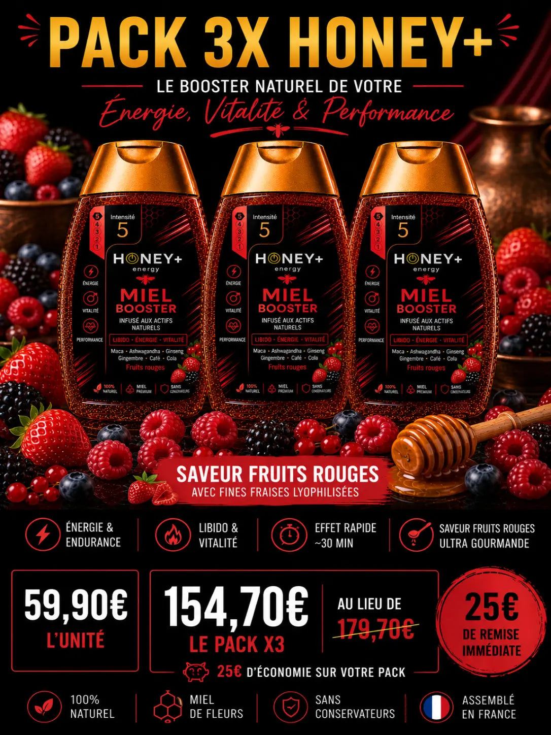 🍓 PACK 3x - FRUITS ROUGES (250g x3)